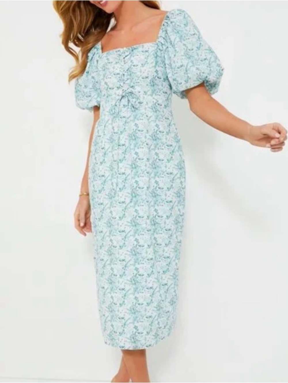 Tuckernuck Haycinth House Teal Floral Lace-Up Lila Midi Dress